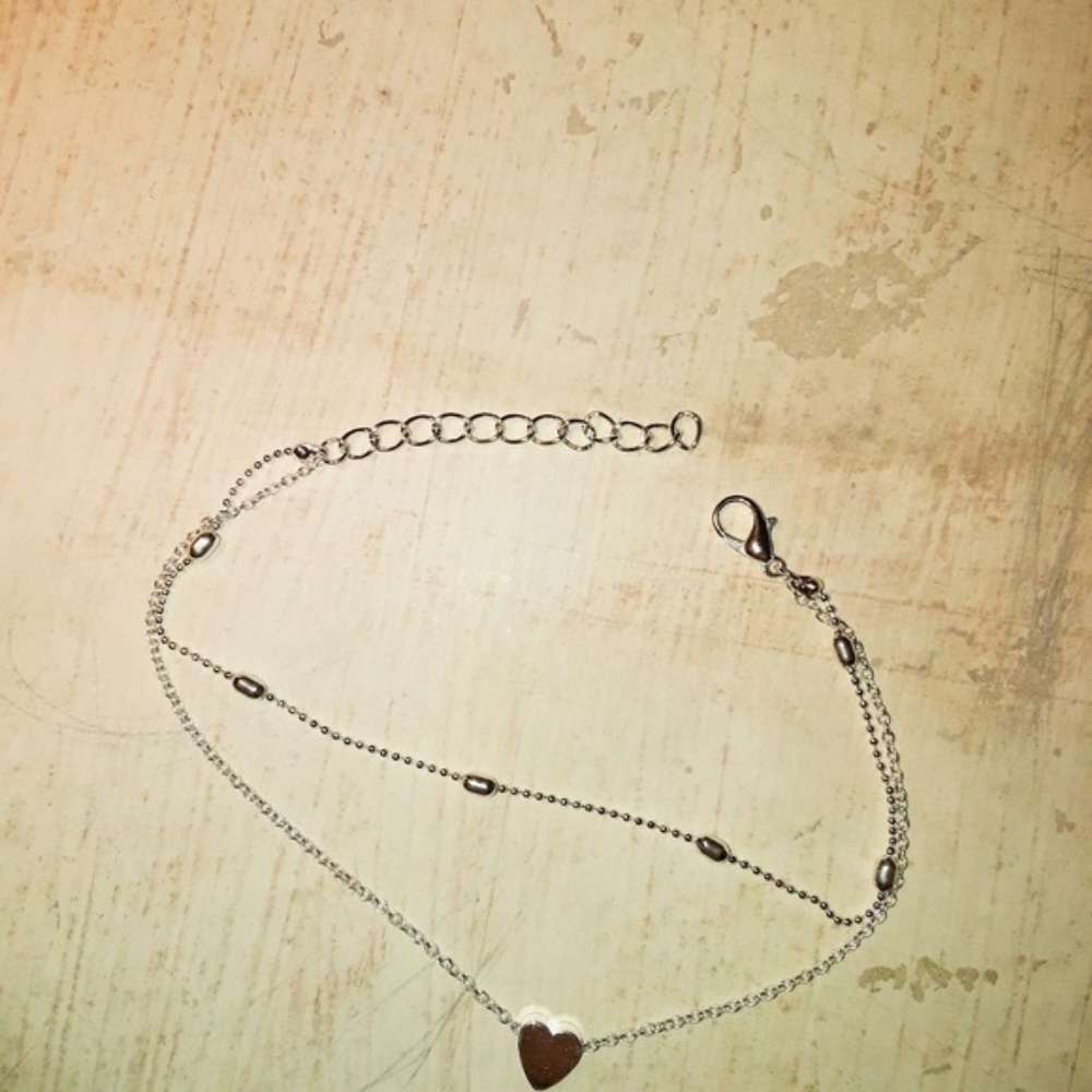 Silver Heart Ball Chain Dainty Layered Anklet - Picture 3 of 3